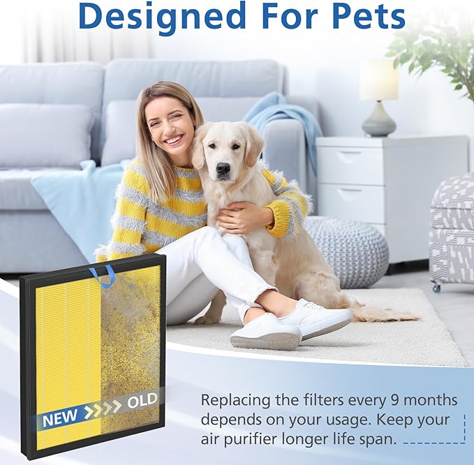2 Pack Vital 100S Pet Care Replacement Filter for LEVOIT Vital 100S Air Purifier, 3-in-1 Vital 100s-P Air Filter and High-Efficiency Activated Carbon Filter, Replace Part #Vital 100S-RF-PA, Yellow