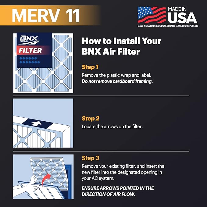 BNX TruFilter 20x23x1 Air Filter MERV 11 (6-Pack) - MADE IN USA - Allergen Defense Electrostatic Pleated Air Conditioner HVAC AC Furnace Filters for Allergies, Dust, Pet, Smoke, Allergy MPR 1200 FPR 7