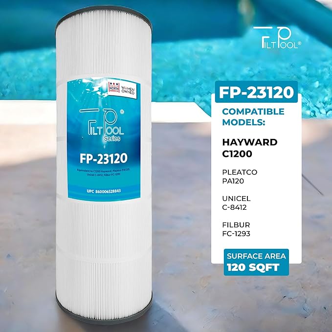 FP-23120 - Pool Filter Cartridge Replacement for Hayward C1200, Unicel C-8412, Filbur FC-1293 and PA120 Systems - Swimming Pool Cartridge Filter - Clean Water Filtration - 1 PC, 120 SQFT