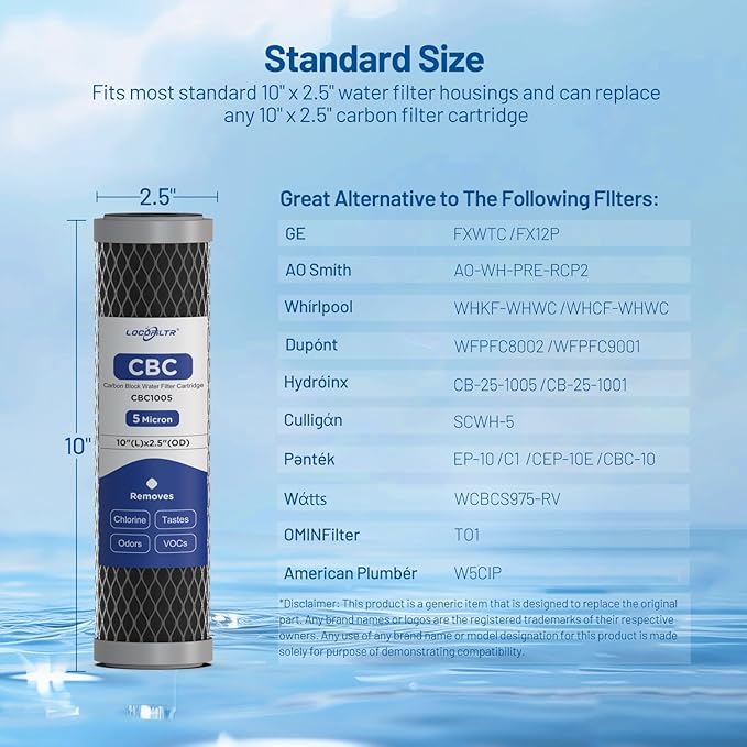 5 Micron 10" x 2.5" Whole House Carbon Block Sediment Water Filter Cartridge Replacement for AO-WH-PRE-RCP2, SCWH-5, WHKF-WHWC, FXWTC, FX12P, WFPFC8002, WFPFC9001, 3WH-STDCW-F02, W5CIP (Pack of 2)