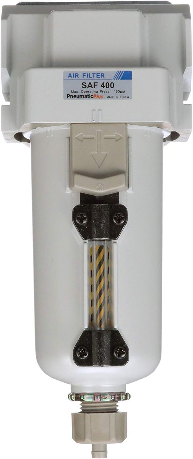 PneumaticPlus SAF400-N04B-MEP Compressed Air Particulate Filter 1/2" NPT, 10 Micron - Metal Bowl w/Manual Drain, Bracket