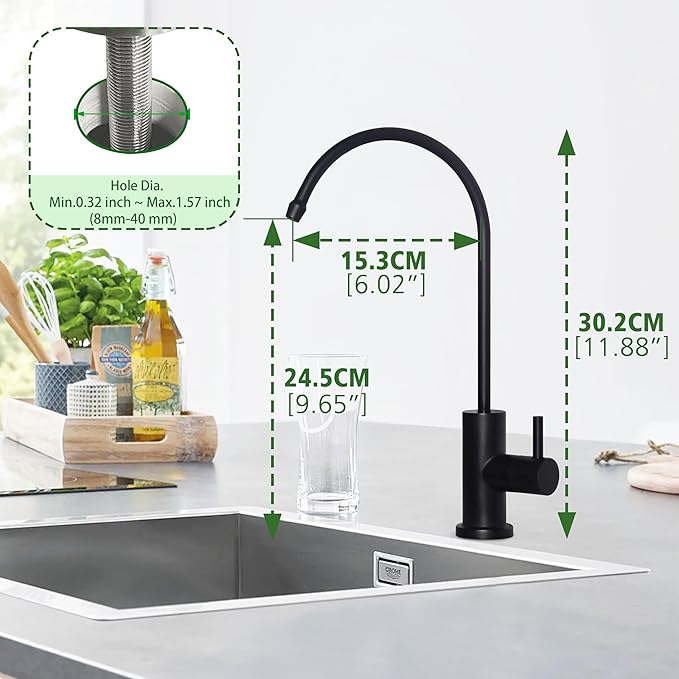 Kitchen Water Filter Faucet Reverse Osmosis Faucet,Lead-Free Drinking Water Faucet Fits Most Waterdrop Reverse Osmosis System in Non-Air Gap Stainless Steel RO Faucet (Black)
