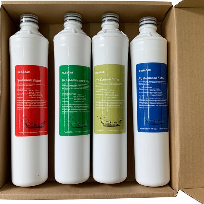 Push Button Replacement Water Filter Set Compatible With Watts Premier RO Pure 4-Pack Filtration Kit, Include Sediment Filter, Pre & Post Carbon Filter and RO membrane Element
