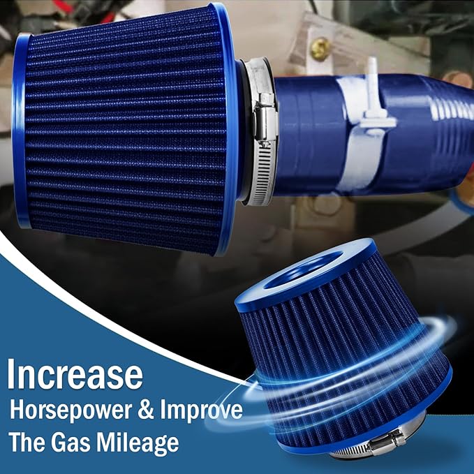 Universal Clamp-On Air Intake Filter, High Performance, Washable Filter, Replacement Air Filter, Flange Diameter 3inch/76mm (Blue)
