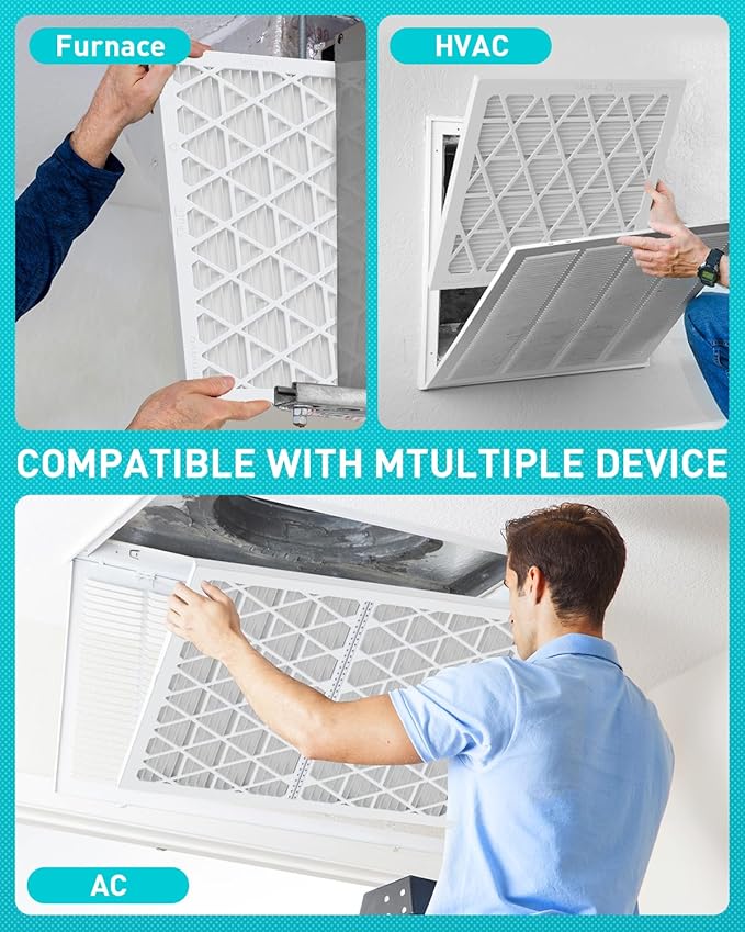 14x24x1 Refillable Air Filter Kit, MERV 8, 1 Reusable Foldable Frame ＆ 6 Refills, Fits Most AC HVAC Furnace Devices, Actual Size 13.75x23.75x0.75in