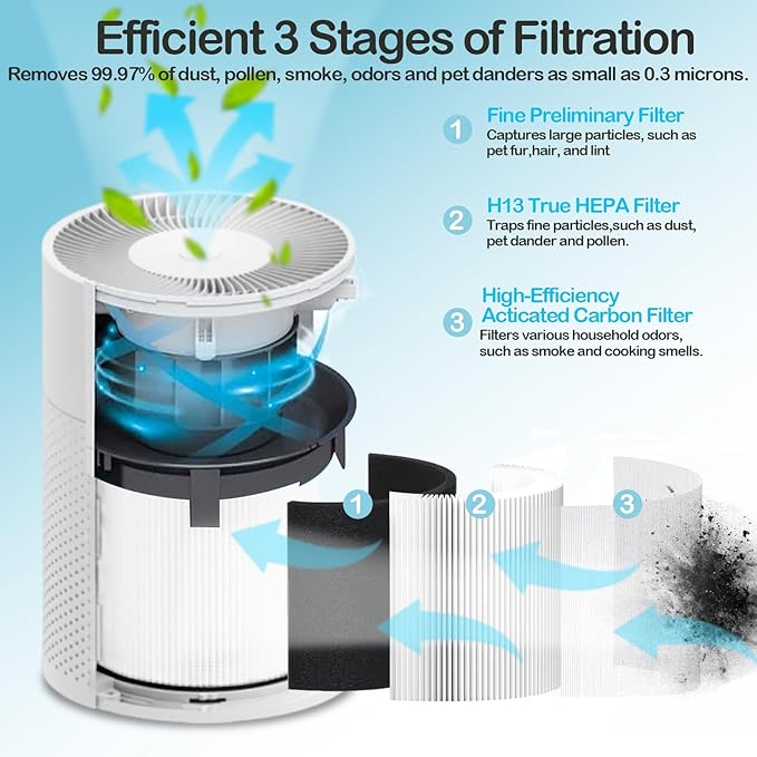 B-D02L/ M05 Replacement Filter Compatible with MOOKA B-D02L/M05 & KOIOS B-D02L, VEWIOR B-D02U and Tailulu D10 Air Purifier, H13 True HEPA Air Filters for MOOKA B-D02L Replacement Filter, 2 Pack