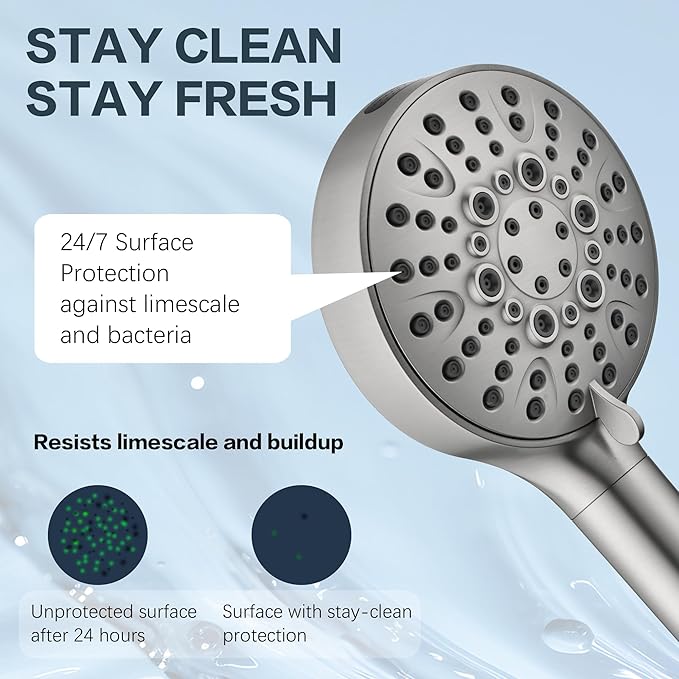BRIGHT SHOWERS Filtered Shower Head with Handheld, High Pressure 9 Spray Mode Showerhead with Long Hose and Bracket, Water Softener Filters Beads for Hard Water - Removes Chlorine, Brushed Nickel