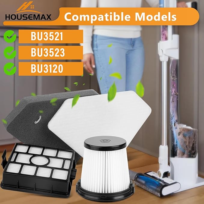 HOUSEMAX BU3521 HEPA Filter Replacement Kit，Compatible with Shark BU3120 BU3521 BU3523 Cordless Stick Vacuum,Compare to XFBU3000, XPRFIW1000