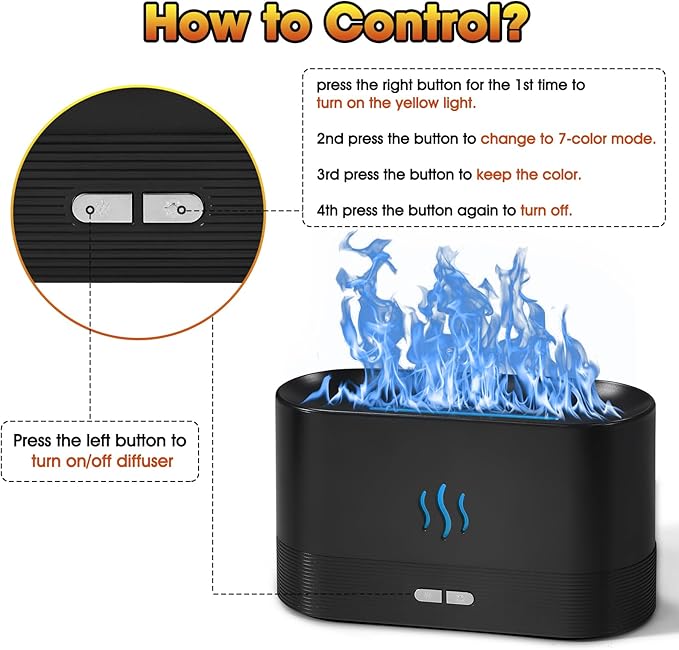 2 Pack Essential Oil Diffuser,Colorful Flame Air Aroma Diffuser Humidifier,Upgraded 7 Flame Colors Noiseless Essential Oil Diffuser for Home,Office,Yoga with Auto-Off Protection(180mL,Black)