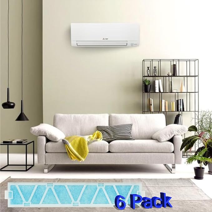 MAC-408FT-E Replacement Filter for Mitsubishi Mr. Slim heat pump and air conditioning split systems (Pack of 6)