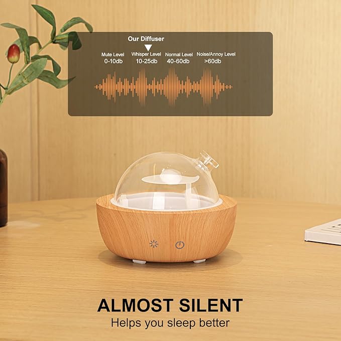 Glass Essential Oil Diffusers for Home, Wood Grain Base Humidifier, Decorative Bedroom Aromatherapy Scent Air Diffuser Ultrasonic Aroma Defusers 200ml（with 3Pcs Essential Oils）