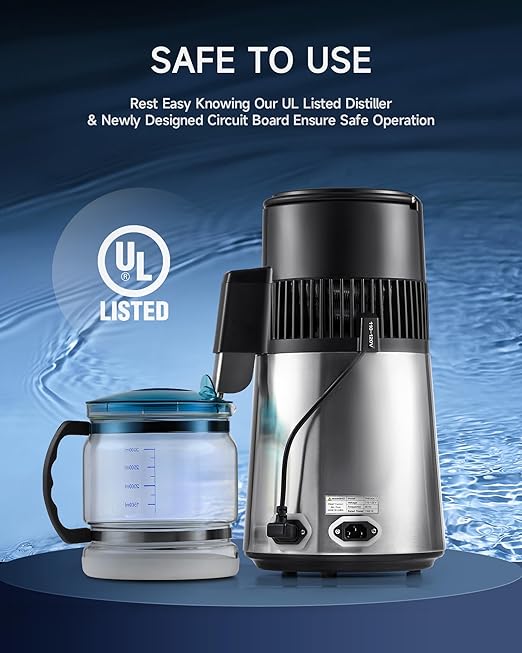 CO-Z Water Distiller for Home, 1350W 4L Distilled Water Machine for CPAP Machine with Control Panel & Glass Container, 1.1 Gal. Stainless Steel Water Distilling Equipment with Essential Oil Wine Modes