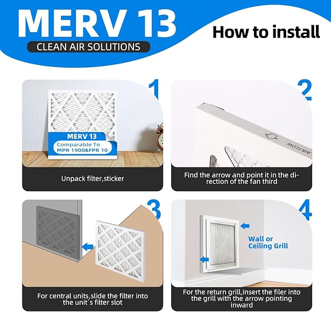 (4 Pack) 18x24x1 Furnace Air Filters, MPR 1900 & FPR 10, MERV 13 Pleated Air Filter (Actual Size: 17.75" x 23.75" x 0.75")