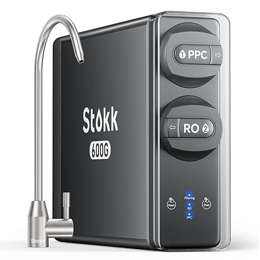 Stokk Reverse Osmosis System, 8 Stage Tankless Reverse Osmosis Water Filter, Reduces PFAS TDS, Under Sink RO System, 2:1 Pure to Drain, NSF/ANSI 58& 42, FCC Listed (600GPD, Grey)