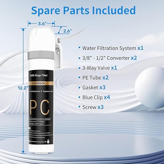 WINGSOL Under Sink Water Filter System, Anti-Clogged Design, Reduces PFAS, Lead, Chlorine, Bad Taste, Sediment, NSF/ANSI 42&53, 8K Gallons, Easy Installation Drinking Water Filter