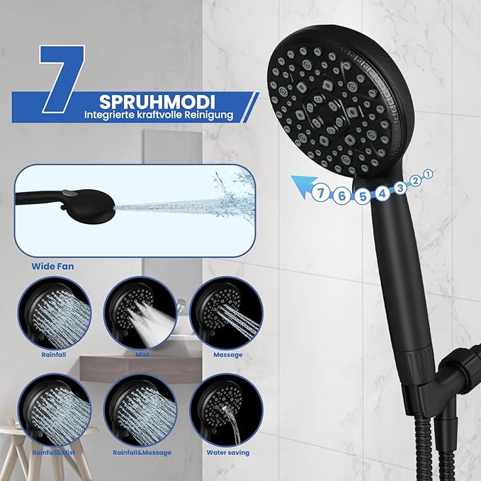 Filtered Shower Head with Handheld,7 Spray Settings High Pressure Showerhead Built in Power Wash to Clean Tub, Tile & Pet, Showerhead with Filters for Hard Water - Remove Chlorine, (black)