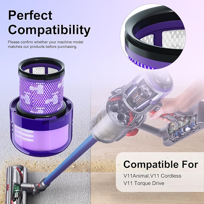Vacuum Filter Replacement Parts Compatible with V11 Torque Drive & V15 Detect Submarine Vacuums, Compare to Part 970013-02 (4 Pack)