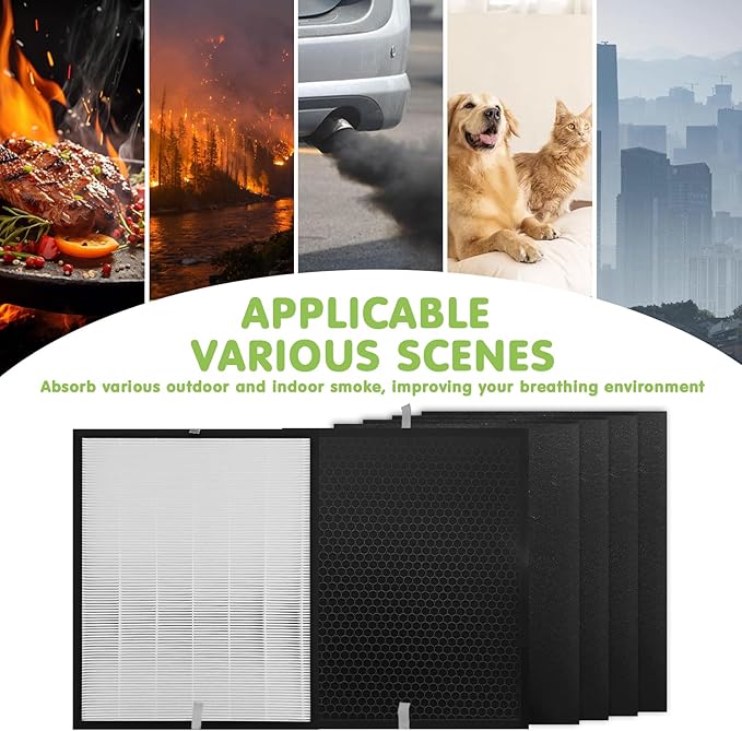 6 Pack 3000 Replacement Filters, Compatible with 3000, 3000M, 3000Pro Air Pur-ifier, 1 Efficiency Air Filters,1 Activated Carbon Filters and 4 Carbon Pre-Filters