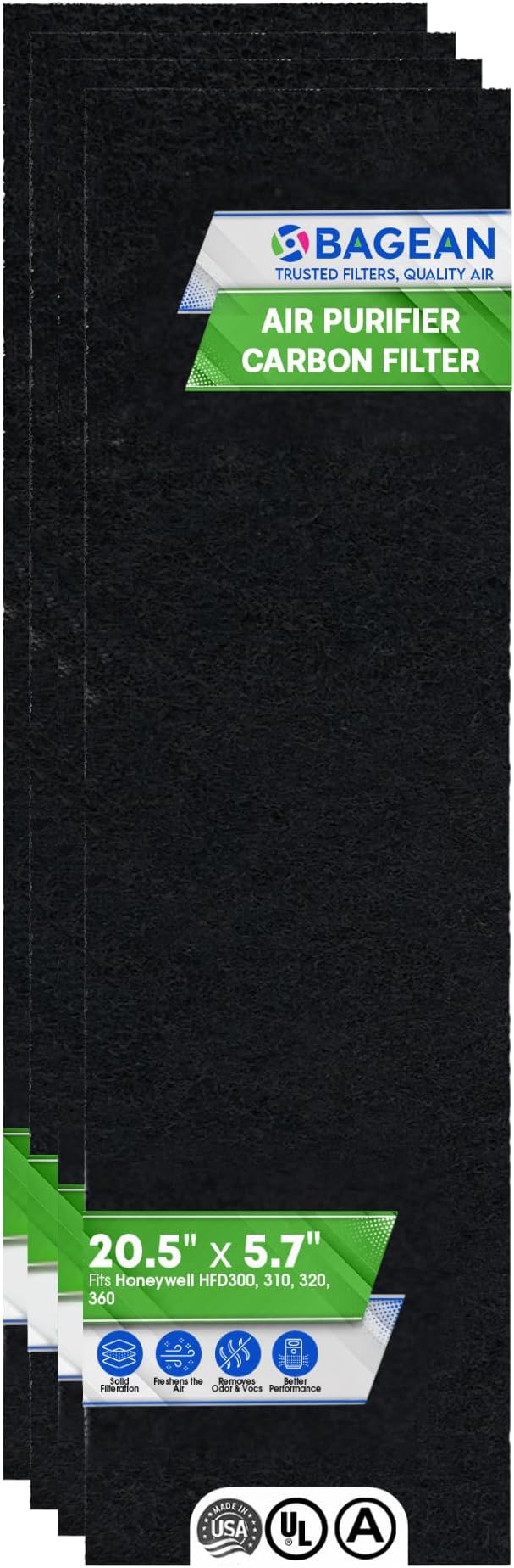 Bagean Carbon Pre Filter 20.5” x 5.7” Compatible with Honeywell Air-Genius Tower Air Purifier Models HFD320 & More - Fits Honeywell K Filter Replacement - Filters Odors & Freshens the Air (4-Pk)