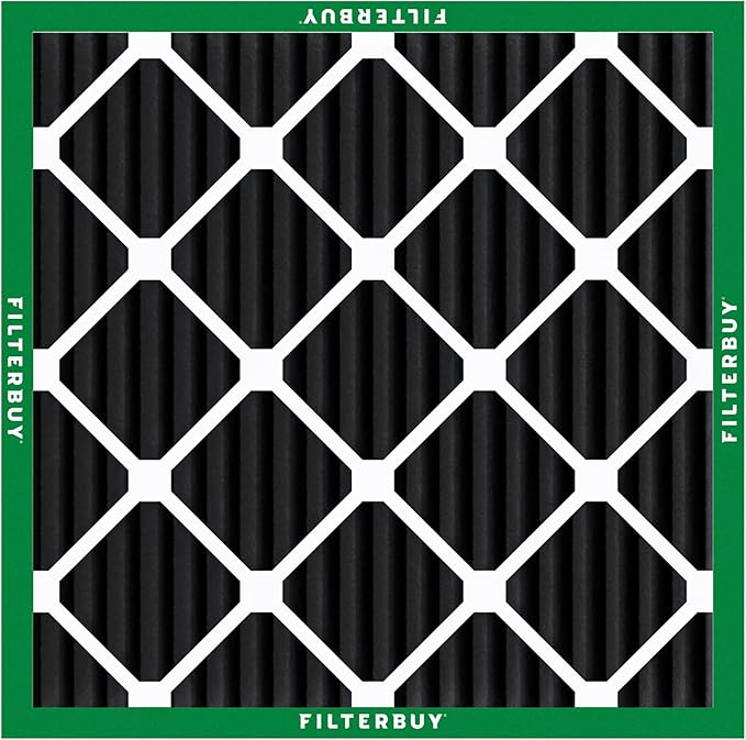 Filterbuy 10x10x1 Air Filter MERV 8 (MPR 700) Odor Eliminator Replacement (4-Pack), Electrostatic Pleated HVAC AC Furnace Filters w/Activated Carbon, Made in USA (Actual Size: 9.50 x 9.50 x 0.75)