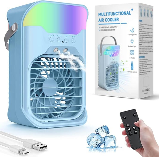 Portable Air Conditioner, 1500ML, Removable & Washable Fan Blades, Timer Function, 4 Speeds, 2 Cool Mists, 7-Color Light, Personal Evaporative Air Cooler for Home, Office, Bedroom, and Camping-Blue