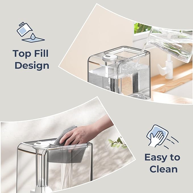 Humidifiers for Bedroom Large Room, Top Fill 6.5L Cool Mist Humidifier, 45H Runtime, 28dB Quiet Ultrasonic Air Humidifier for Home, Whole House, Baby Nursery, Night Light (White)