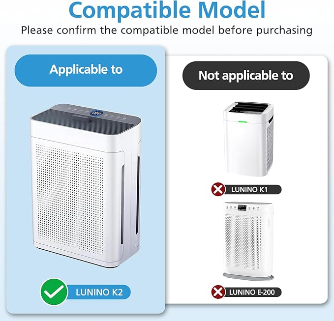 2 Pack K2 Replacement Filter Compatible with LUNINO K2 &TER Air MK-AP01 Air Purifier, 3-Stage Double-sided HEPA Filters & 2 Washable Carbon Pre-filters
