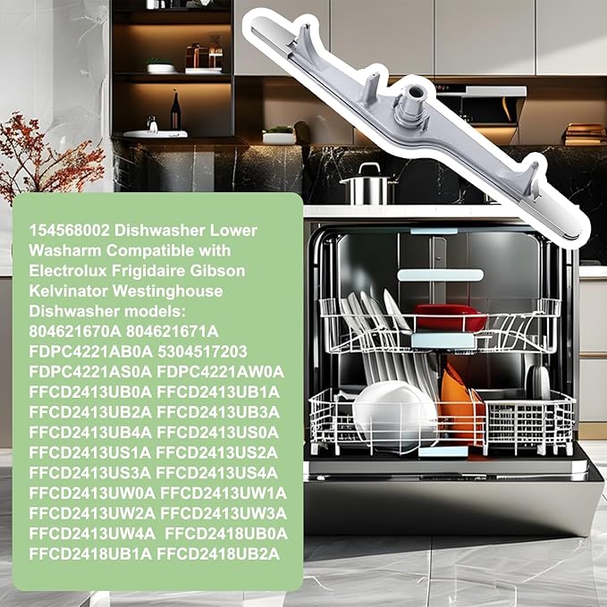 154568002 Dishwasher Lower Wash Arm Assembly For Frigidaire Electrolux Dishwasher Bottom Lower Spray Arm 154568001 5304517203 AP3958746 EA1524955 1196170 1542508-Grey
