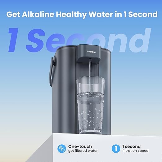 Waterdrop Alkaline Electric Water Filter Pitcher, Rechargeable Water Dispenser, Instant 200-Gallon 15-Cup Countertop System, NSF/ANSI 42, Reduce PFOA/PFOS, Chlorine, Lead, Blue, with 1 Filter