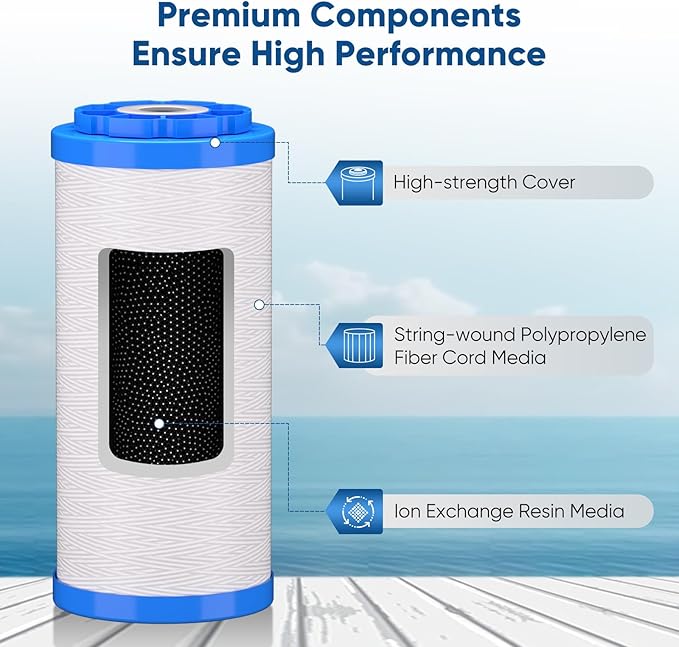 PUREPLUS 10"×4.5" String Wound Sediment Filter Compound With Iron Reducing Filter, Compatible With Whole House Water Filtration System For Well Water, 1Pack
