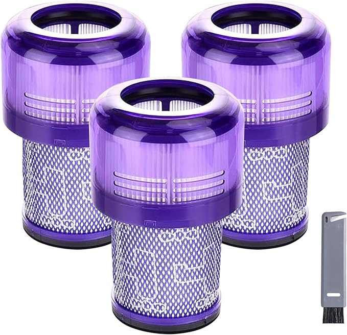 3 Pack Filter Replacement for Dyson V12 Detect Slim, V12 Slim Absolute, V12 Slim Motorhead,V12 Detect Slim Fluffy,3 Filters and 1 Clean Brush,Compare to Part 971517-01
