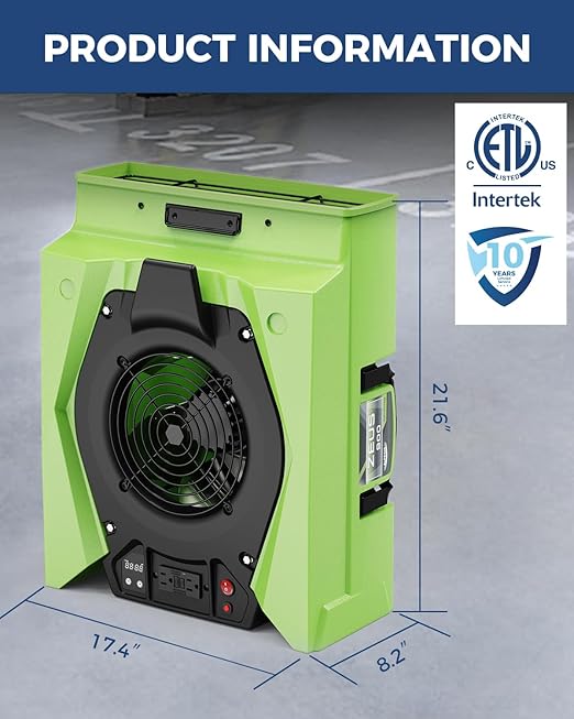 ALORAIR Zeus 900 Air Mover Commercial Blower for Carpets, Walls, Plumbing Use, Variable Speed Floor Blower Fan, 950 CFM with 1.8 A, Circuit Breaker Protection, on-Board Duplex GFCI, 10 Years Warranty