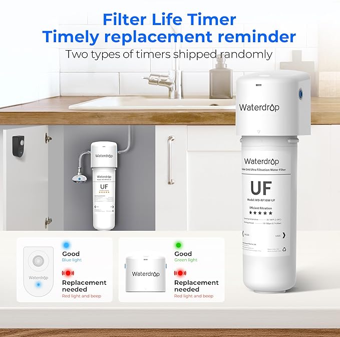 Waterdrop 10UAW-UF 0.01 μm Ultra Filtration Under Sink Water Filter for Baçtёria Reduction, Reduces Lead, Chlorine, Bad Taste & Odor, 8K Gallons, Direct Connect to Kitchen Faucet, USA Tech