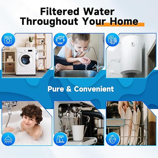 PUREPLUS Whole House Water Filtration System, 10″ × 4.5″ Housing, 1″ NPT Inlet/Outlet, Durable Housing with Bypass & Backwash, Pressure Relief, Mounting Bracket