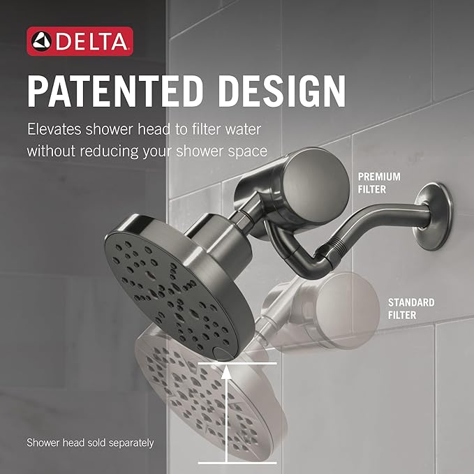 Delta Faucet Clarifi Premium Shower Filter Attachment with Filter, Hard Water Shower Filter, Shower Head Filter, Black Stainless 5SF100-KS