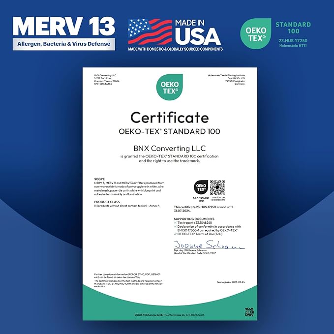 BNX TruFilter 18x20x1 Air Filter MERV 13 (6-Pack) - MADE IN USA - Electrostatic Pleated Air Conditioner HVAC AC Furnace Filters for Allergies, Pollen, Mold, Bacteria, Smoke, Allergen, MPR 1900 FPR 10