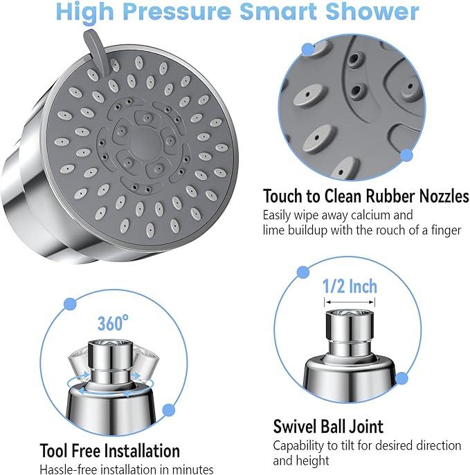 Filtered Shower Head, 3 Modes High Pressure Shower Head with 15 Stage Hard Water Filter Cartridge for Remove Chlorine and Harmful Substances