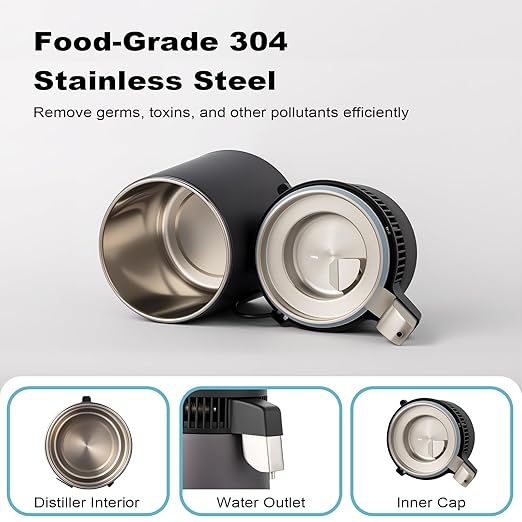 ROVSUN 1.1 Gallon/4L Water Distiller, Countertop Distilled Water Machine with BPA-Free Container, Distilled Water Maker Purifier with Flame-Retardant Material & Stainless Steel Interior, 750W, Gray