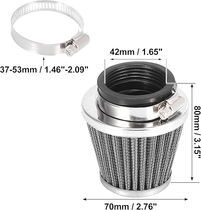 Motoforti 4pcs Universal 42mm Air Filter Cleaner Round Tapered Replacement for Motorcycle Black