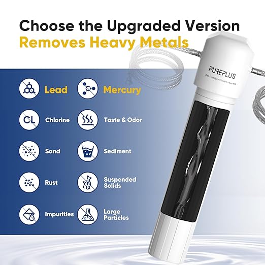 PUREPLUS Under Sink Water Filter, 40,000 Gallons Capacity, 99.99% Chlorine Reduction, NSF/ANSI 42 Certified, Removes Heavy Metals and Chlorine, Direct Connect Under Counter Water Filtration System