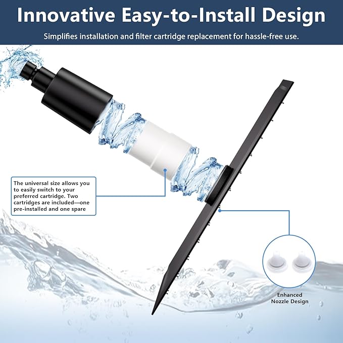 Lordear Filtered Shower Head 12 Inch Stainless Steel Square Shower Head, High Pressure Showerhead for Hard Water,Ceiling or Wall Mounted Waterfall Shower (Matte Black)