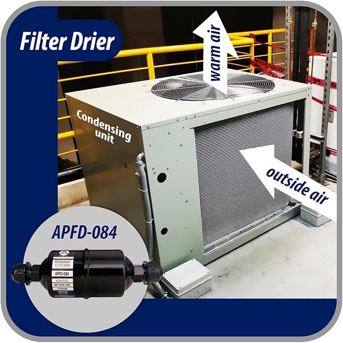 Appli Parts APFD-084 1/2 in Liquid Line Refrigerant AC Filter Drier hvac Refrigeration 084 SAE Flare connection universal unidirectional 6in long 2 in wide