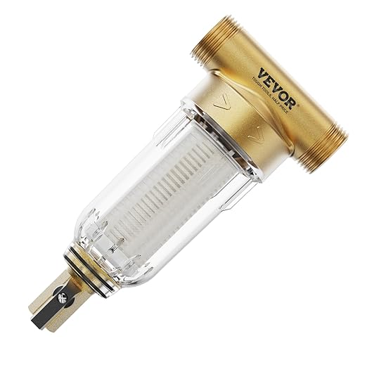VEVOR 40/300 Micron Sediment Filter, 20GPM Spin Down Water Filter, Reusable Upgrade Flushable Pre-Filtration, Whole House Sediment Filter for Well/City Water, Brass Head, 3/4" FNPT + 1" MNPT