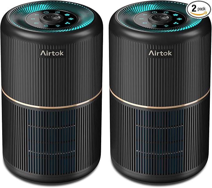 2 Pack Air Purifier for Home Bedroom, Office Desktop Air Cleaners with 12pcs Fragrance Sponge, H13 HEPA Filter, 4 Stage Filtration up to 376 sqft Black Available for California