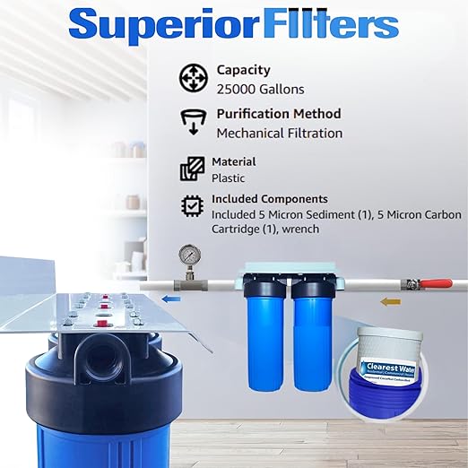 Two (2) Stage 20" x 4.5" Drinking Water Filter System | NSF Certified Water Filters Set | Whole House Water Filter System | Includes Carbon & Sediment Filters.