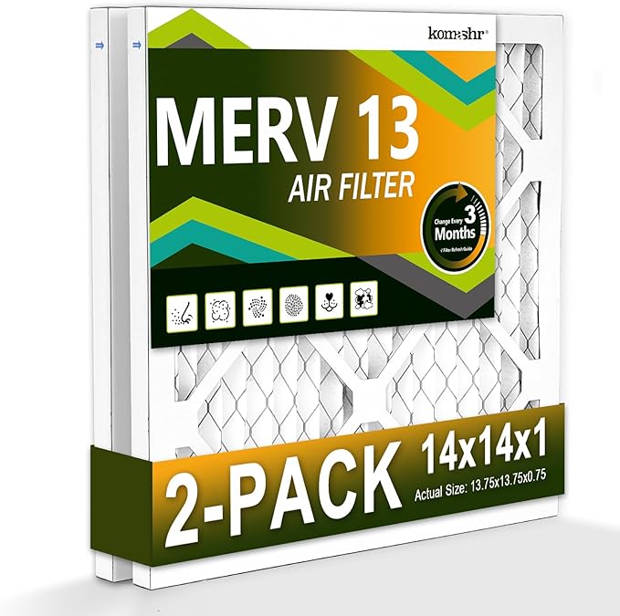 14x14x1 Air Filter MERV 13 (2-Pack), HVAC/Furnace AC Filter Replacement, Dust Defense–Comparable with MPR 1500-1900 & FPR 10 (Actual 13.75x13.75x0.75)