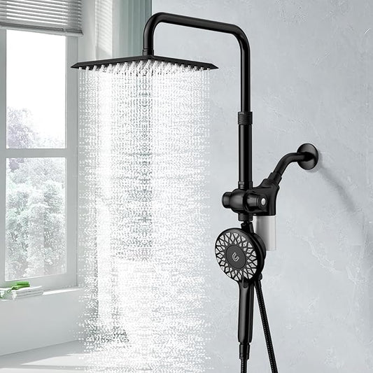 SINGSUO Filtered Rain Shower Head with Handheld Spray Combo, High Pressure Dual Shower Head with Filter for Hard Water, Modern Magnetix Double Shower Head and Handle Set, Adjustable Lift Bar (Black)