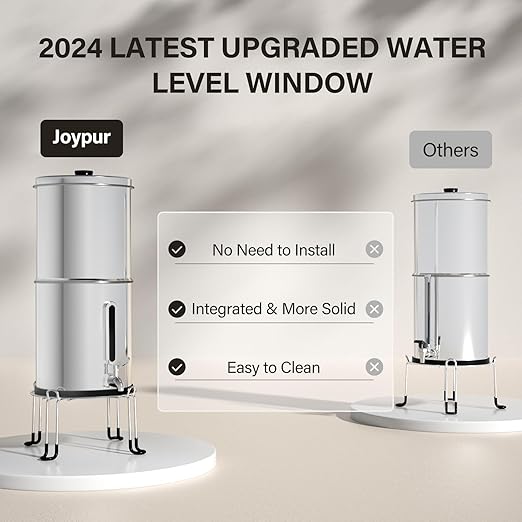 2.25G Gravity Water Filtration System - Water Level Window, NSF/ANSI 42&372 Certification,18/8 Stainless Steel Countertop Water Filter System - Reduce Up to 99.9% Chlorine, for Home, RVing