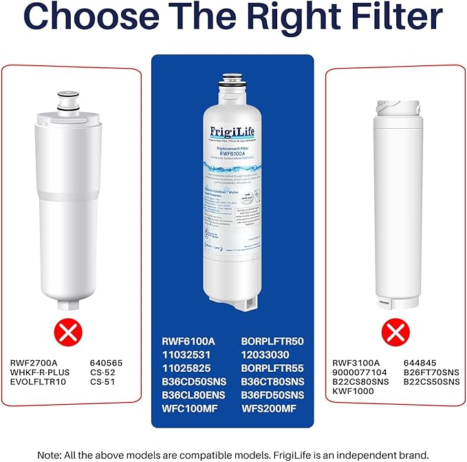 RWF6100A Refrigerator Water Filter Replacement For Bosch Ultra Clarity Pro BORPLFTR50, BORPLFTR55, 12033030, 12028325, 11025825, 11032531, B36CT80SNS, B36CL80ENS, WFC100MF, 3PACK