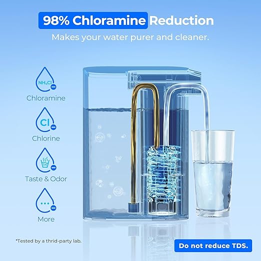 Waterdrop 98% Chloramine Reduction Electric Water Filter Pitcher, Rechargeable Water Dispenser, Instant 200-Gallon 15-Cup Countertop Purifier, NSF/ANSI 42, Reduce Lead, PFAS, White, with 1 Filter